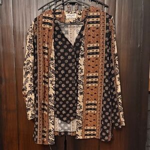 Alfred Dunner Black and Brown Floral Stripe Blouse